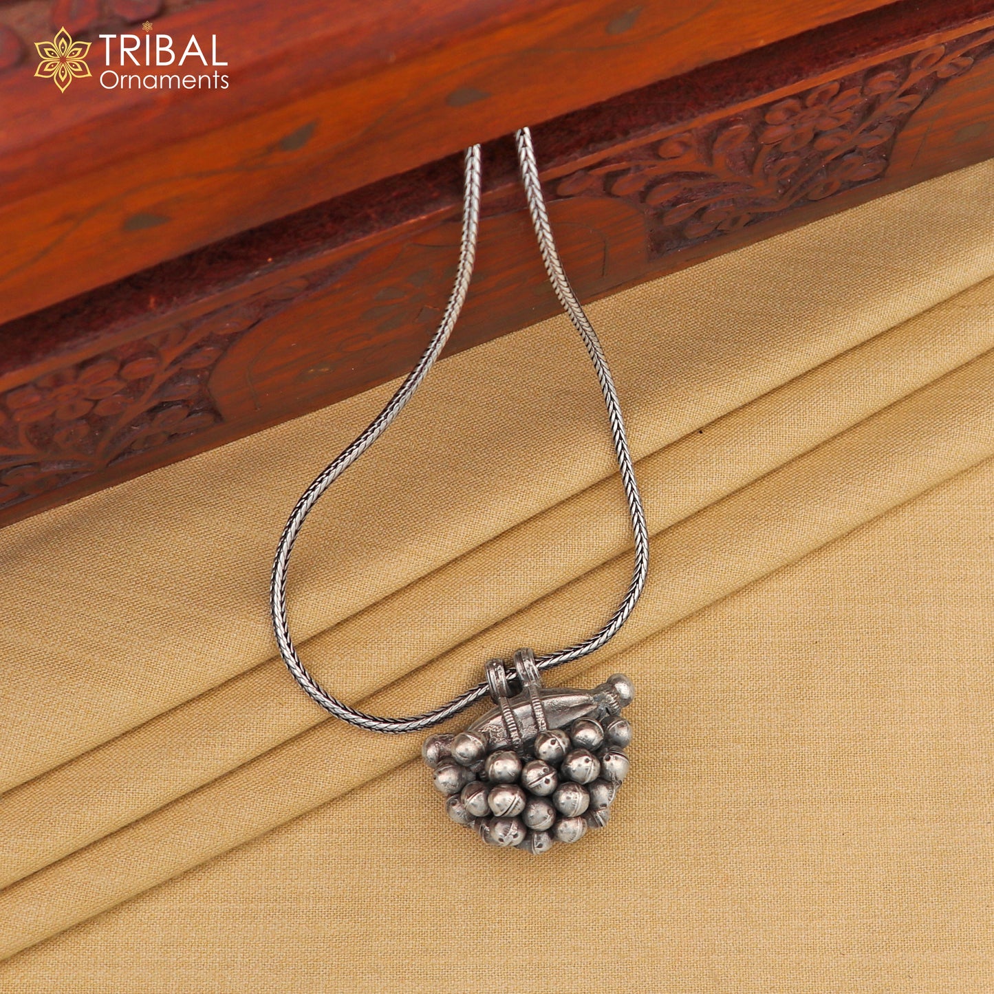 925 sterling silver vintage design amulet pendant hanging bells tribal ethnic necklace jewelry nsp303 - TRIBAL ORNAMENTS