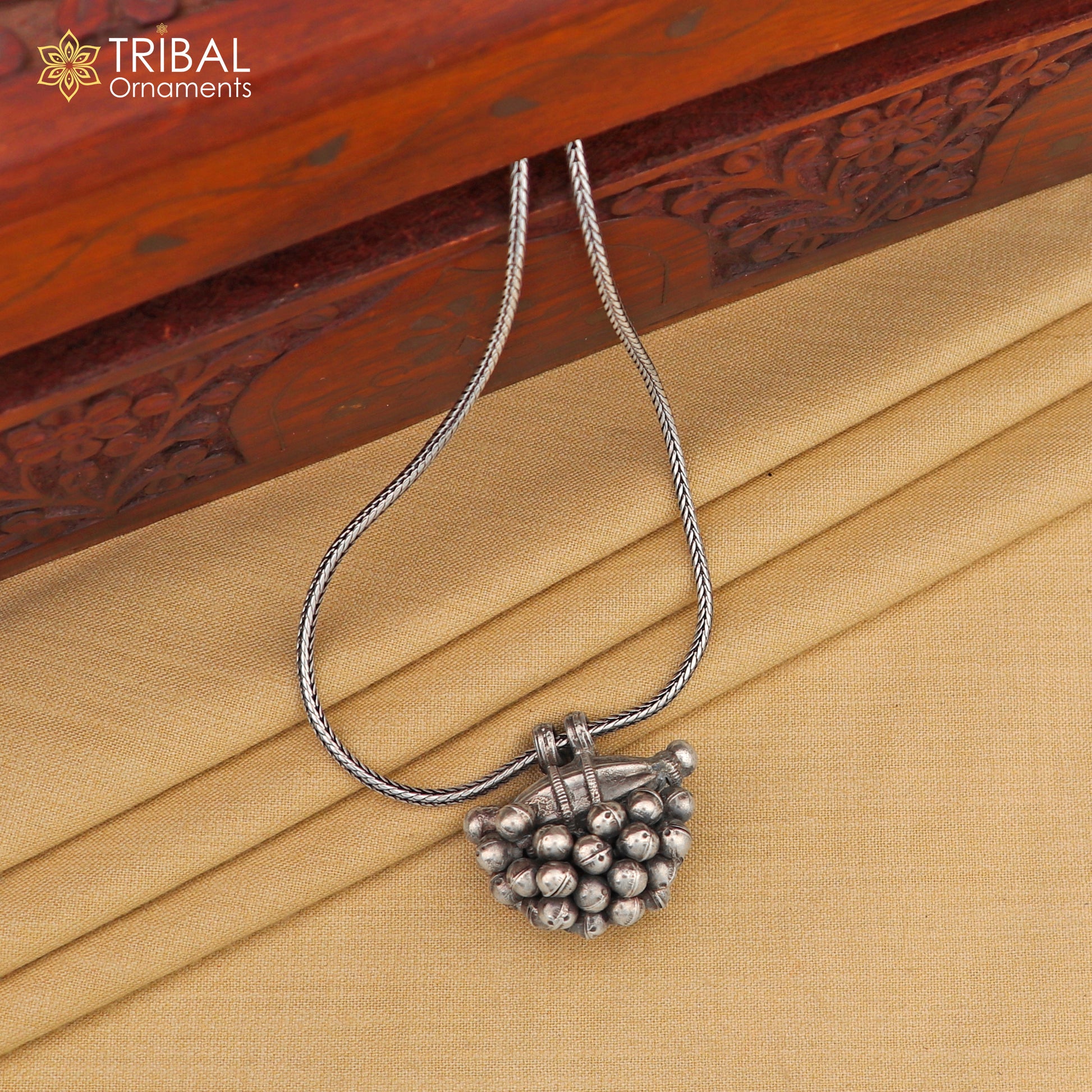 925 sterling silver vintage design amulet pendant hanging bells tribal ethnic necklace jewelry nsp303 - TRIBAL ORNAMENTS