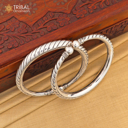 Sterling silver vintage foot bracelet anklet with ethnic design, customized jewelry by TRIBAL ORNAMENTS, traditional kada style.