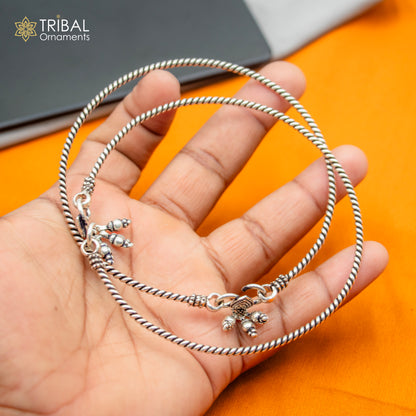 Sterling silver vintage foot bracelet anklet with hanging drops, tribal design, customized ethnic jewelry for belly dance.