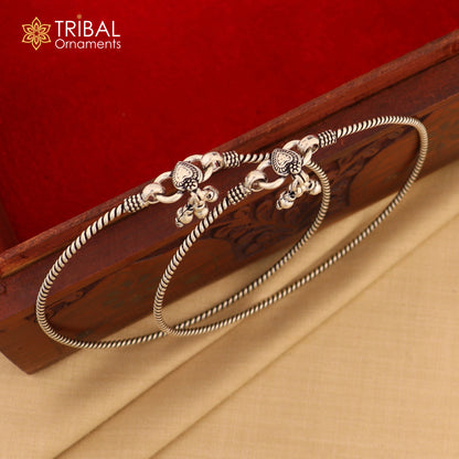 Sterling silver vintage foot bracelet anklet with hanging drops, ethnic tribal design, customizable belly dance jewelry by TRIBAL ORNAMENTS