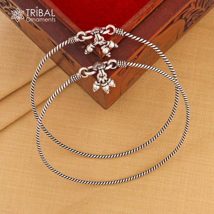 Sterling silver vintage design foot bracelet anklet with hanging drops, customized belly dance ethnic jewelry by TRIBAL ORNAMENTS