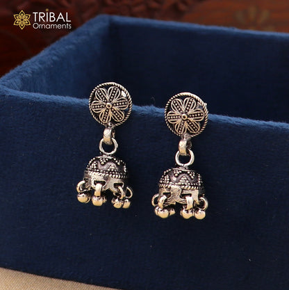 925 sterling silver vintage drop dangle earring with tribal design, lightweight tribal jewelry by TRIBAL ORNAMENTS.