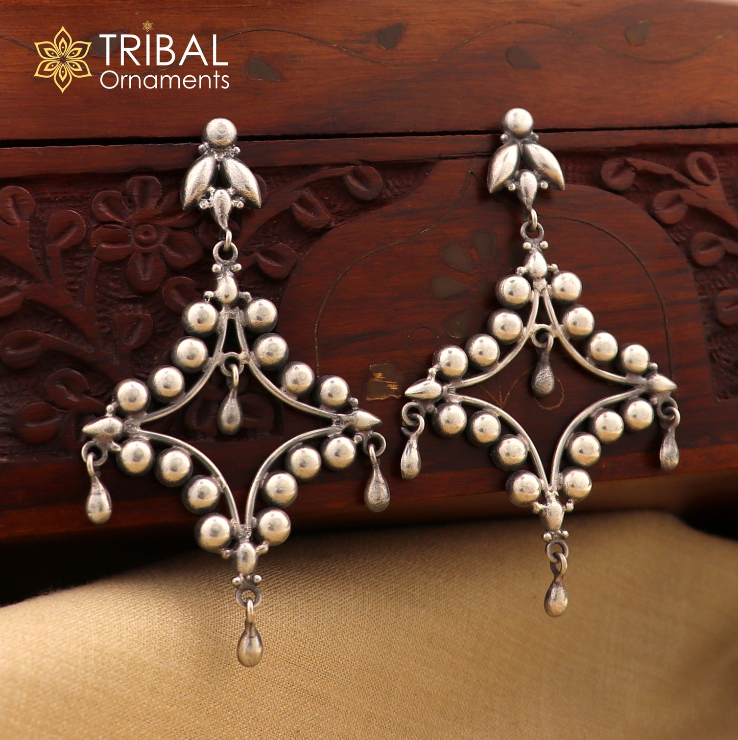 925 Sterling silver vintage design Floral stud stylish earring, fabulous drop dangle jewelry s1286 - TRIBAL ORNAMENTS