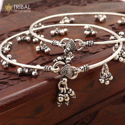 925 sterling silver Vintage design plain foot kada with hanging drops ankle bracelet ethnic belly dance jewelry nsfk41 - TRIBAL ORNAMENTS