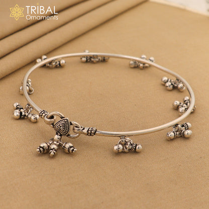 925 sterling silver Vintage design plain foot kada with hanging drops ankle bracelet ethnic belly dance jewelry nsfk41 - TRIBAL ORNAMENTS