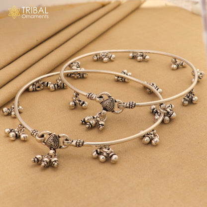 925 sterling silver Vintage design plain foot kada with hanging drops ankle bracelet ethnic belly dance jewelry nsfk41 - TRIBAL ORNAMENTS