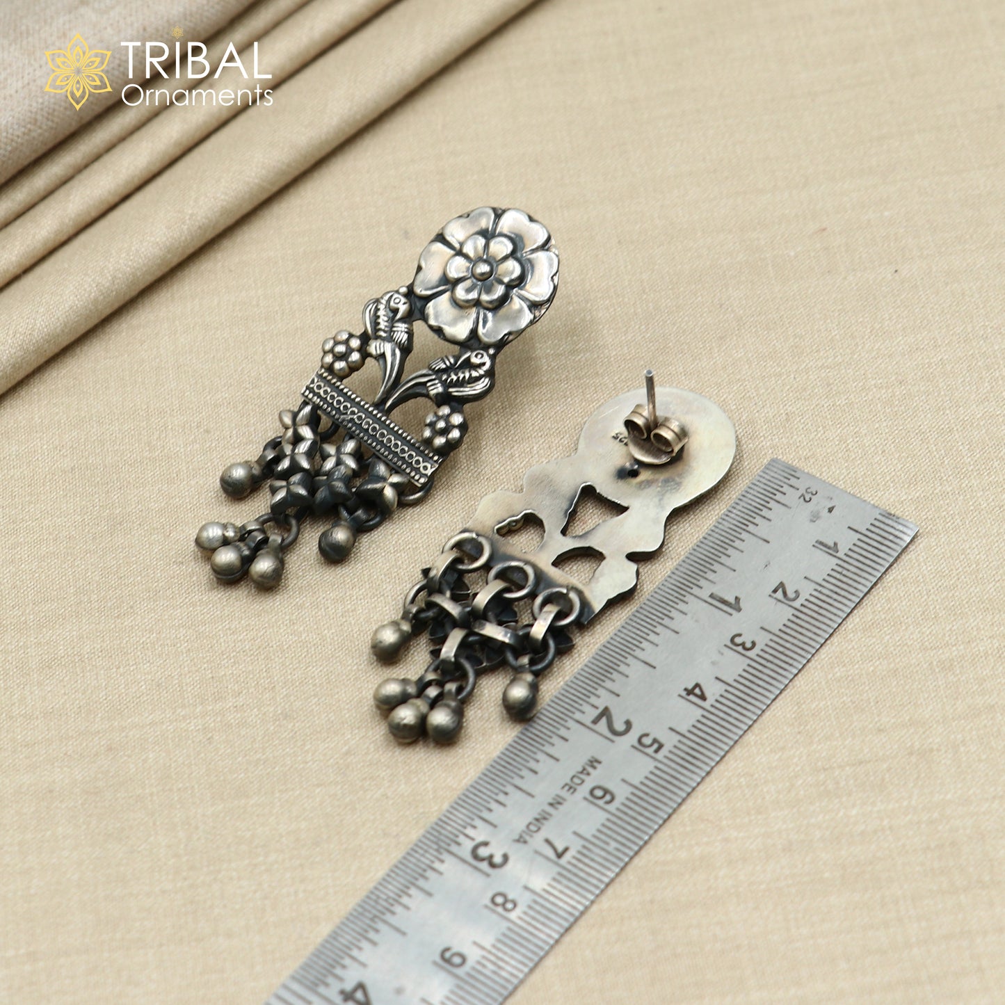 925 sterling silver vintage floral design jumka earring ethnic tribal jewelry s1369 - TRIBAL ORNAMENTS