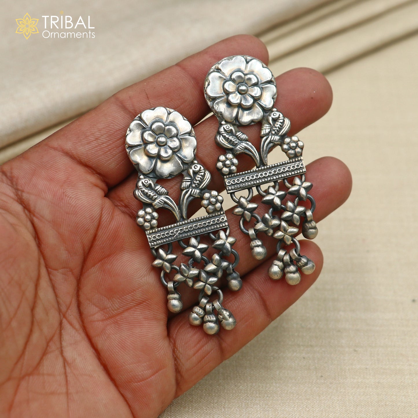 925 sterling silver vintage floral design jumka earring ethnic tribal jewelry s1369 - TRIBAL ORNAMENTS
