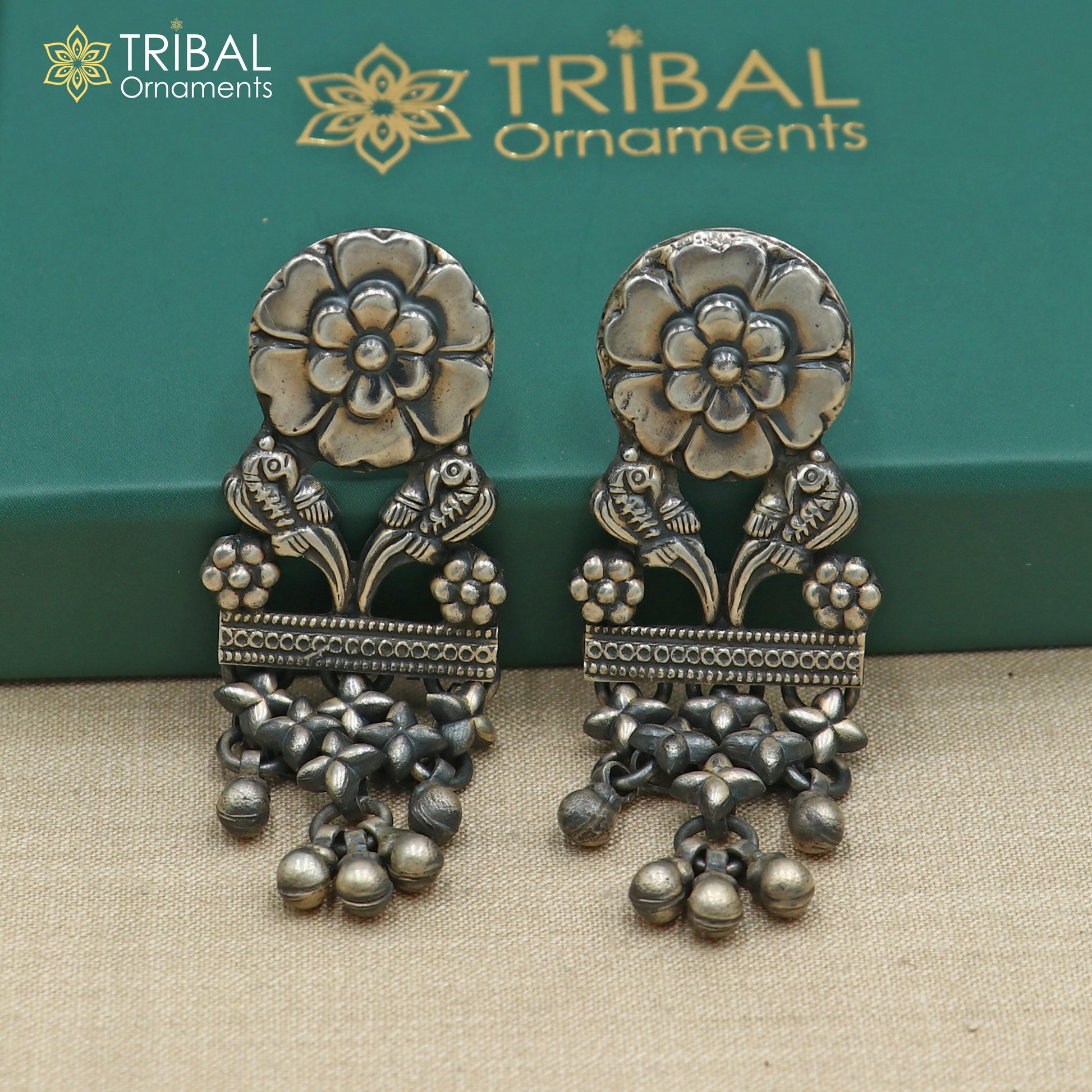 925 sterling silver vintage floral design jumka earring ethnic tribal jewelry s1369 - TRIBAL ORNAMENTS