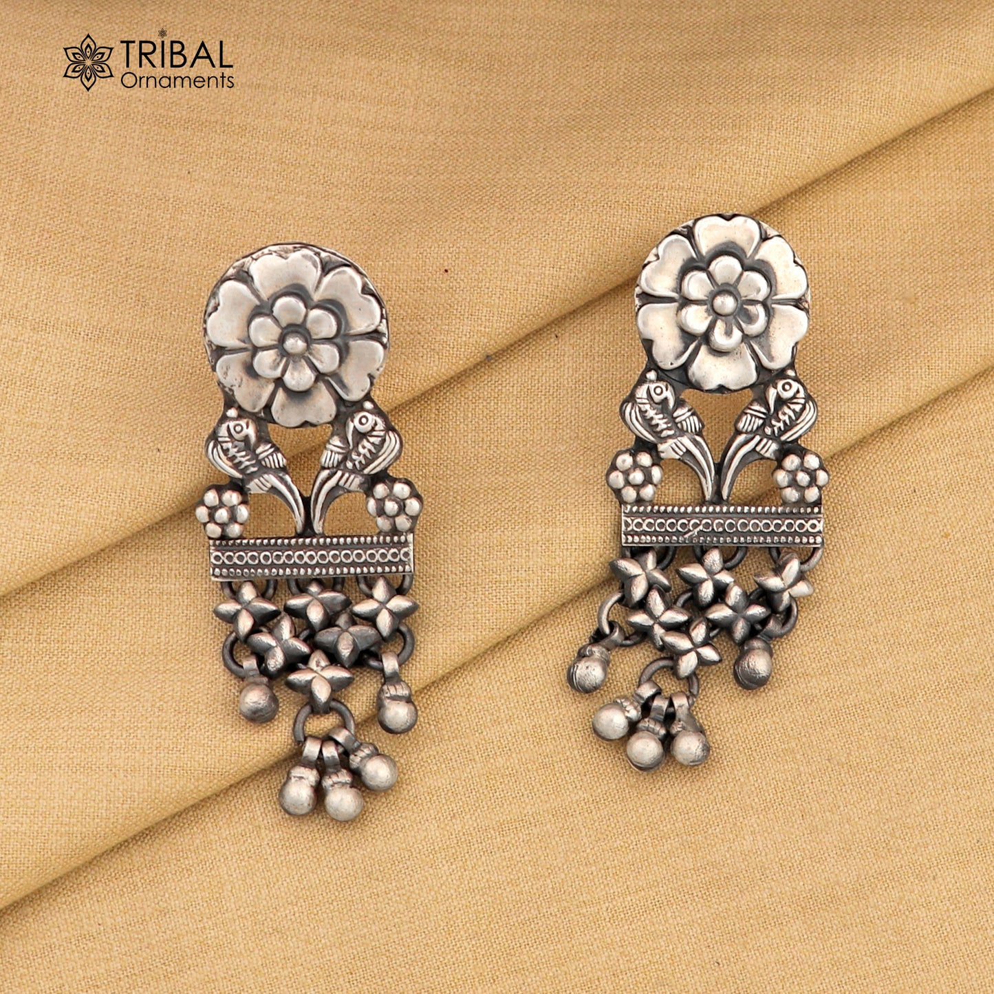 925 sterling silver vintage floral design jumka earring ethnic tribal jewelry s1369 - TRIBAL ORNAMENTS