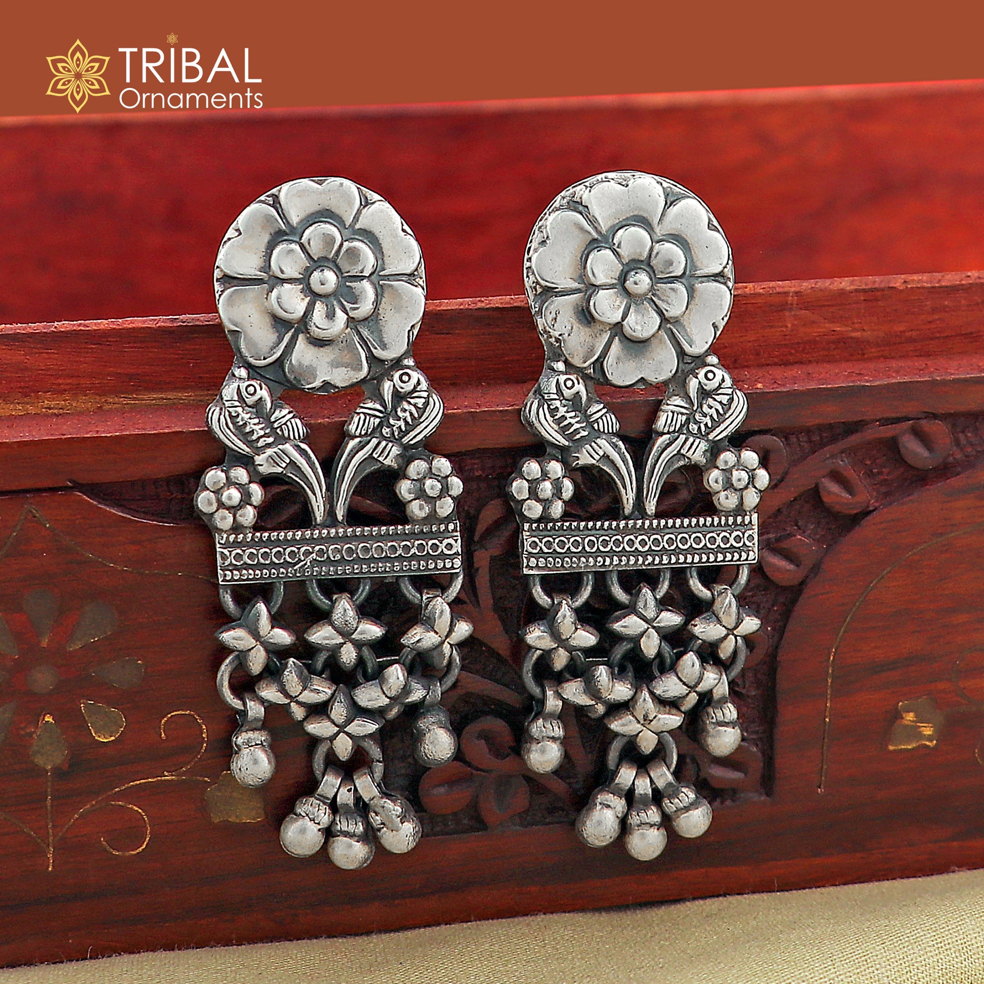 925 sterling silver vintage floral design jumka earring ethnic tribal jewelry s1369 - TRIBAL ORNAMENTS