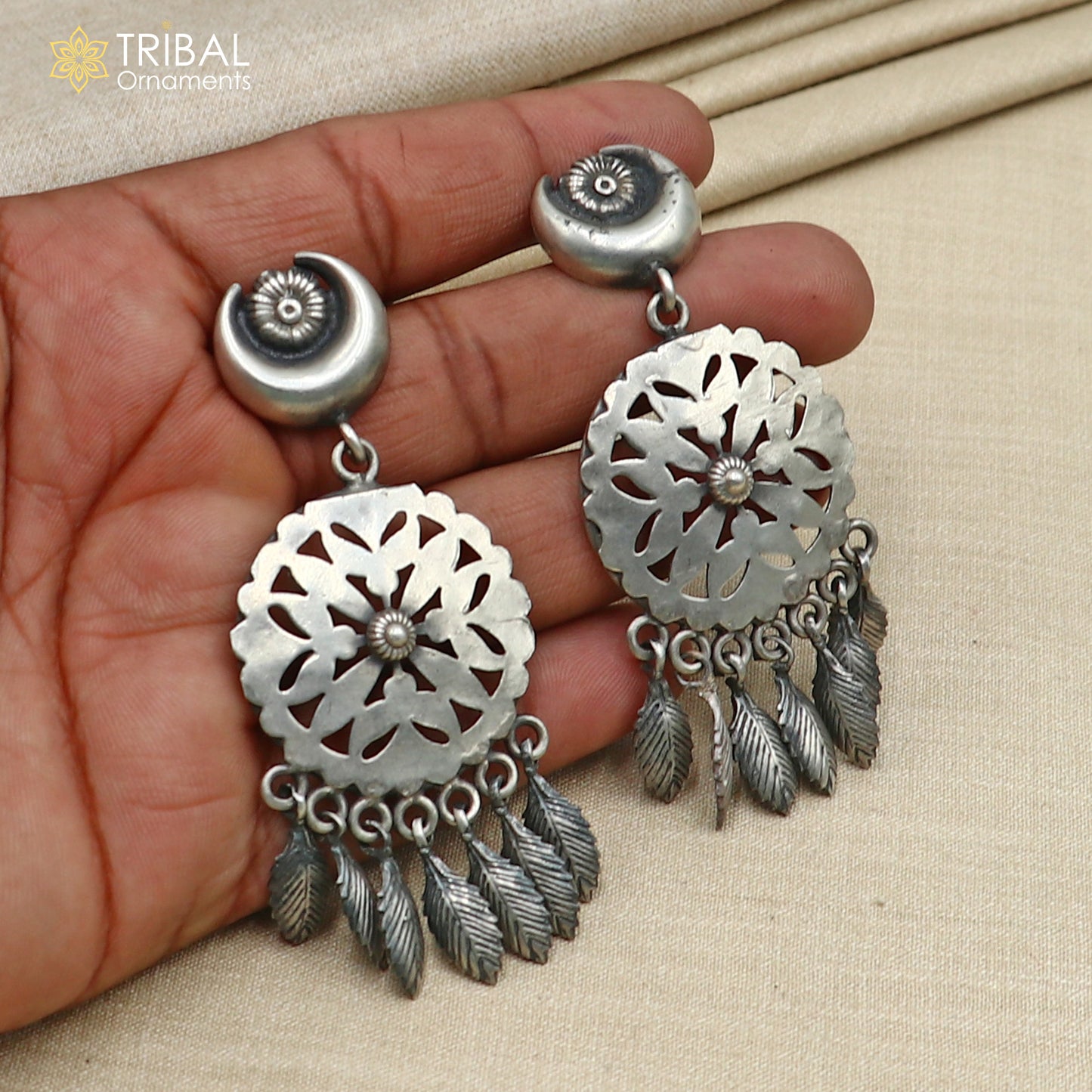 925 sterling silver vintage floral design jumka earring ethnic tribal jewelry s1370 - TRIBAL ORNAMENTS