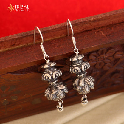 925 sterling silver vintage flower design hoops earrings with tribal ethnic style, featuring intricate floral patterns.
