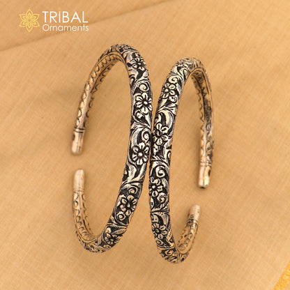 Sterling silver vintage flower design oxidized foot kada ankle bracelet with tribal ethnic jewelry style by TRIBAL ORNAMENTS