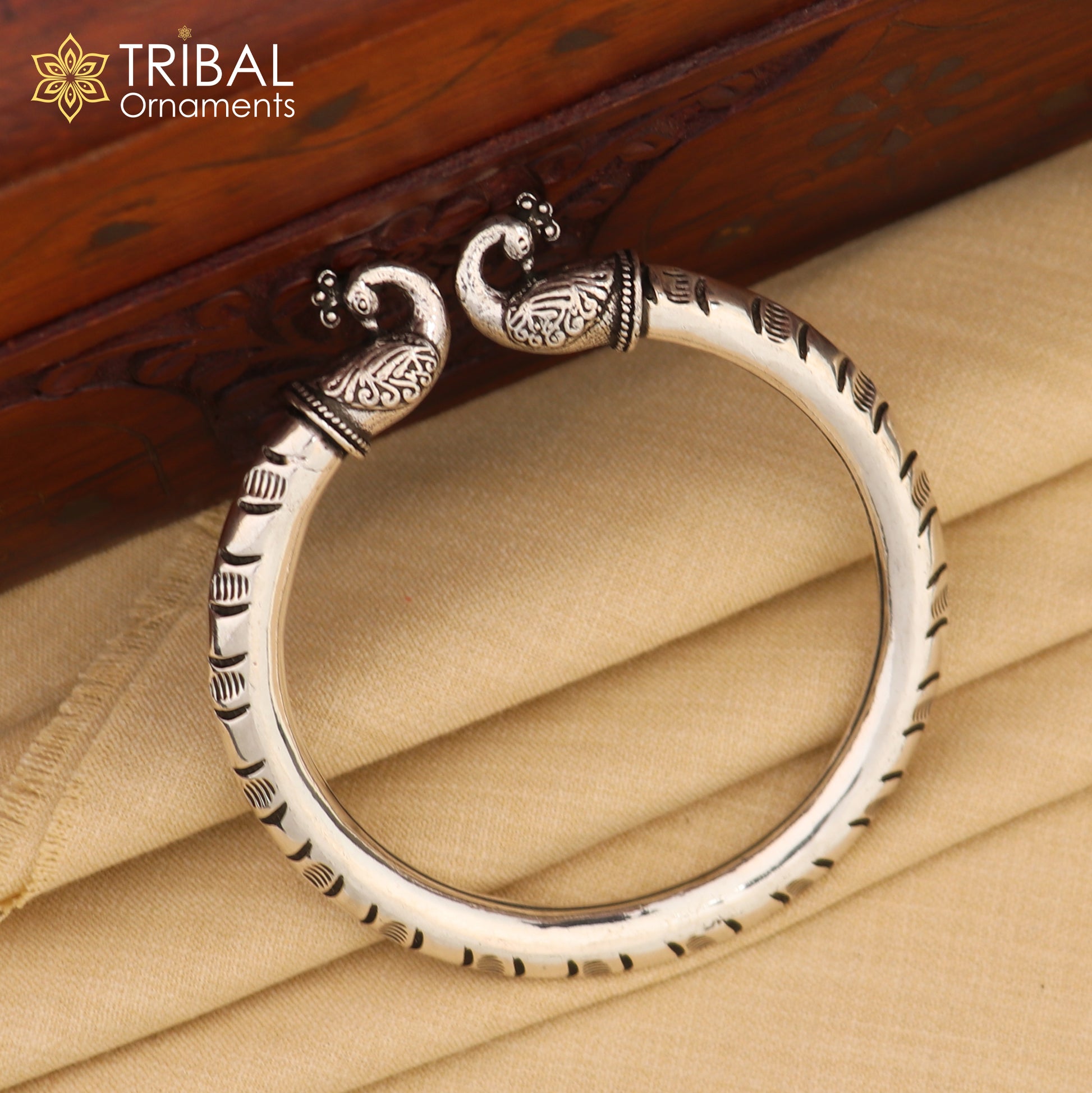 925 sterling silver vintage peacock design bangle bracelet kada, unisex customized personalized hip-hop jewelry nsk618 - TRIBAL ORNAMENTS