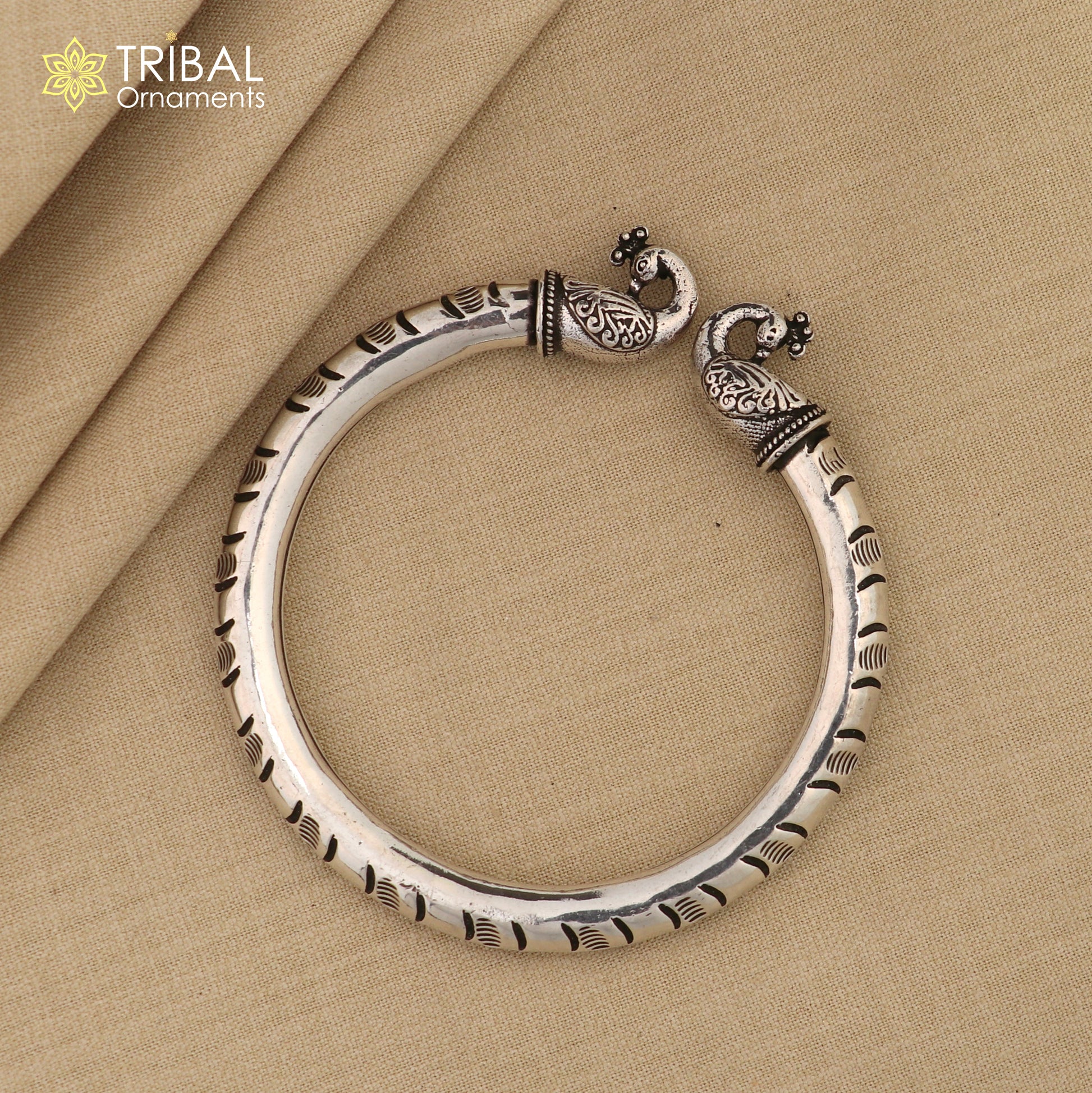 925 sterling silver vintage peacock design bangle bracelet kada, unisex customized personalized hip-hop jewelry nsk618 - TRIBAL ORNAMENTS