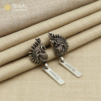 925 sterling silver vintage peacock design ethnic stud earring s1373 - TRIBAL ORNAMENTS