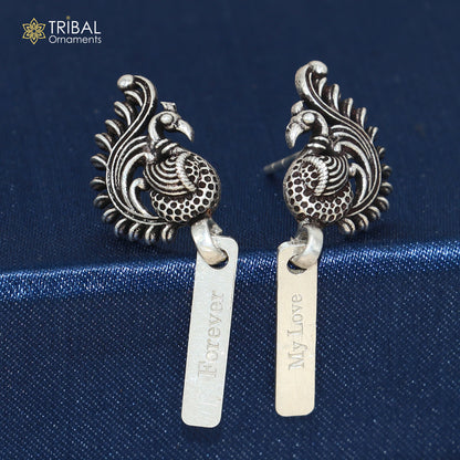 925 sterling silver vintage peacock design ethnic stud earring s1373 - TRIBAL ORNAMENTS