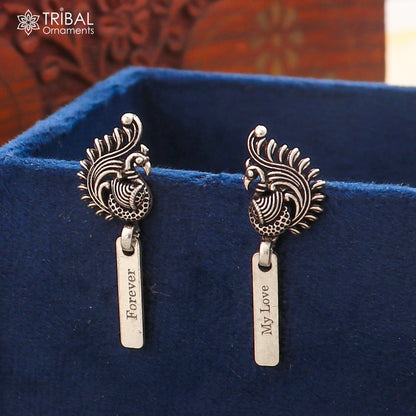 925 sterling silver vintage peacock design ethnic stud earring s1373 - TRIBAL ORNAMENTS