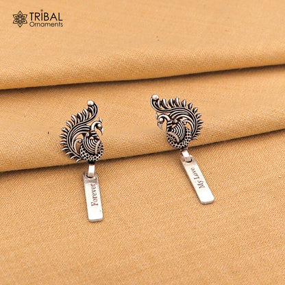925 sterling silver vintage peacock design ethnic stud earring s1373 - TRIBAL ORNAMENTS