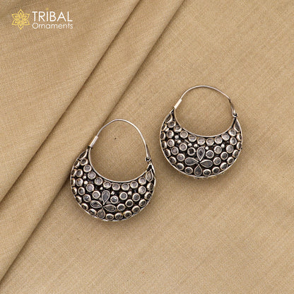 925 sterling silver vintage stylish crystal polki stone hoops earring brides belly dance jewelry s1096 - TRIBAL ORNAMENTS