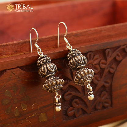 Sterling silver vintage tribal hoop earrings with stylish ethnic design from TRIBAL ORNAMENTS.