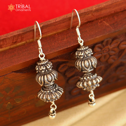 Sterling silver vintage hoop earrings with tribal ethnic design by TRIBAL ORNAMENTS, showcasing intricate handcrafted patterns.