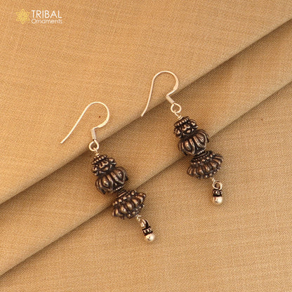 Sterling silver vintage hoops earrings with tribal ethnic design by TRIBAL ORNAMENTS, showcasing intricate traditional patterns.