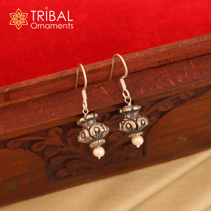 Sterling silver vintage tribal hoop earrings with stylish ethnic design, crafted by TRIBAL ORNAMENTS.