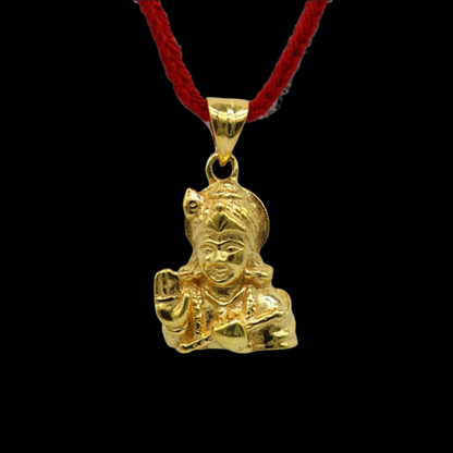 Sterling silver vintage Divine Krishna pendant with gold polish, featuring intricate Hindu idol design, perfect for gifting jewelry.