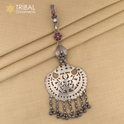 925 sterling silver vintage stylish sari chhalla brooch, saree waist belly jewelry skey18 - TRIBAL ORNAMENTS