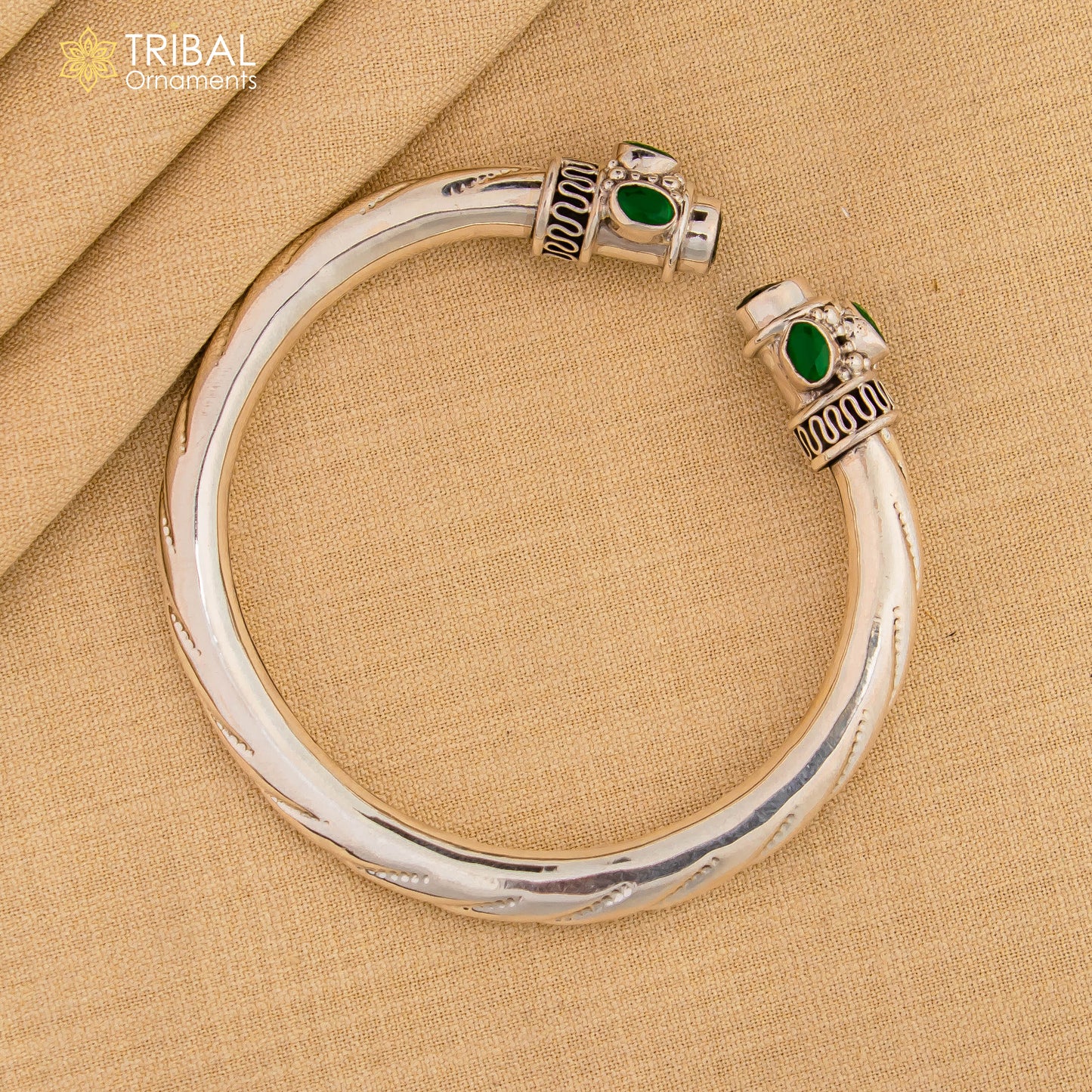 925 sterling silver vintage traditional style stone jadau bangle bracelet kada unisex jewelry nsk411 - TRIBAL ORNAMENTS