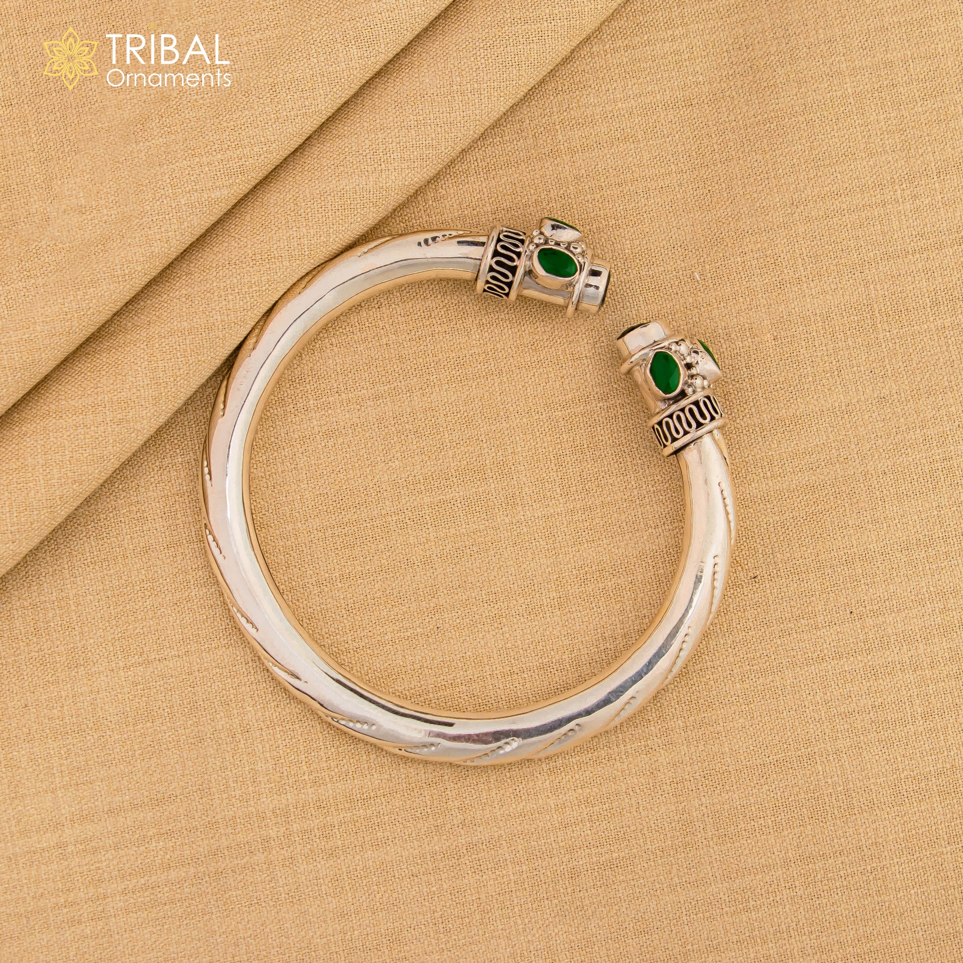 925 sterling silver vintage traditional style stone jadau bangle bracelet kada unisex jewelry nsk411 - TRIBAL ORNAMENTS