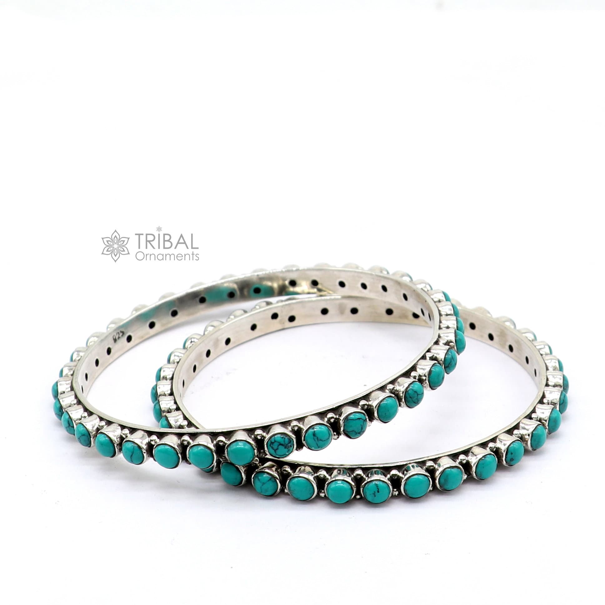 925 sterling silver turquoise stone bangle bracelet with vintage waved design, perfect ethnic jewelry for brides by TRIBAL ORNAMENTS