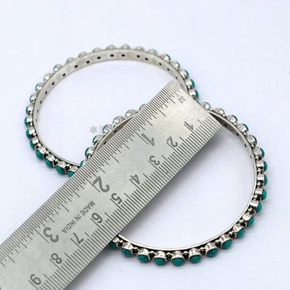 Sterling silver turquoise stone bangle bracelet with vintage waved design, ethnic jewelry for brides, by TRIBAL ORNAMENTS.
