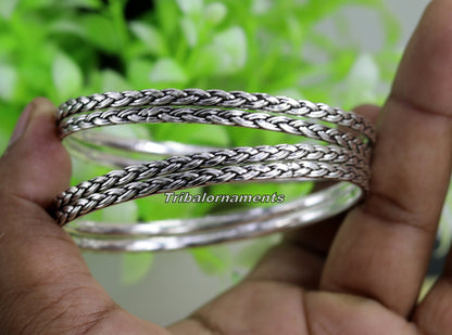 Sterling silver wheat style bangle bracelet with rope design, customized belly dance jewelry by Tribal Ornaments.