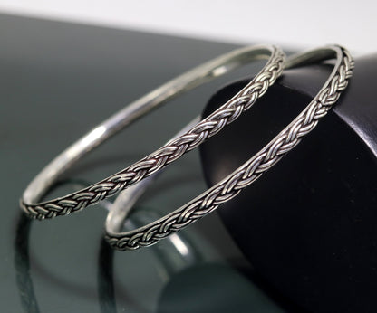 Sterling silver wheat style bangle bracelet with rope design, handcrafted belly dance jewelry by TRIBAL ORNAMENTS.