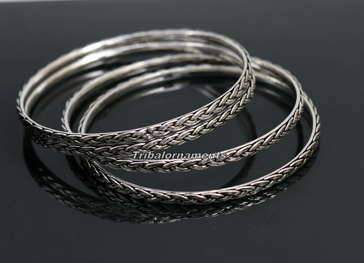 925 sterling silver wheat style rope design bangle bracelet customized  belly dance jewelry ba68 - TRIBAL ORNAMENTS