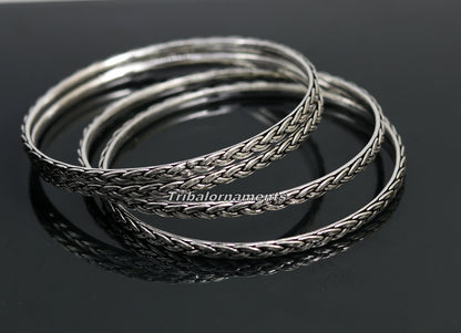 Sterling silver wheat style bangle bracelet with rope design, customized belly dance jewelry by TRIBAL ORNAMENTS.