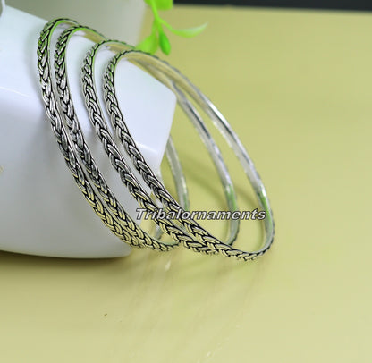 Sterling silver wheat style bangle bracelet with rope design, customized belly dance jewelry by TRIBAL ORNAMENTS.