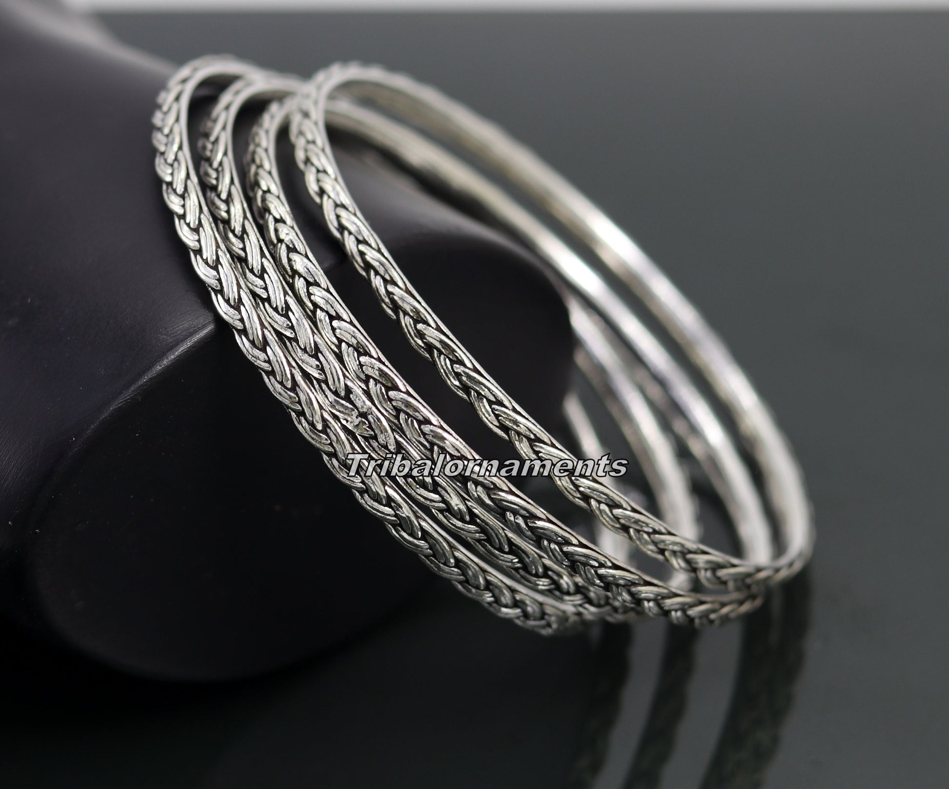 925 sterling silver wheat style rope design bangle bracelet customized  belly dance jewelry ba68 - TRIBAL ORNAMENTS