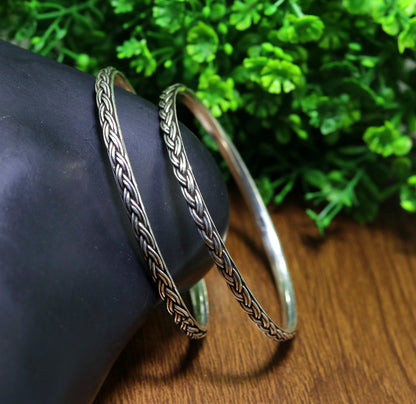 925 sterling silver wheat style bangle bracelet with rope design, ideal for belly dance jewelry, by TRIBAL ORNAMENTS.