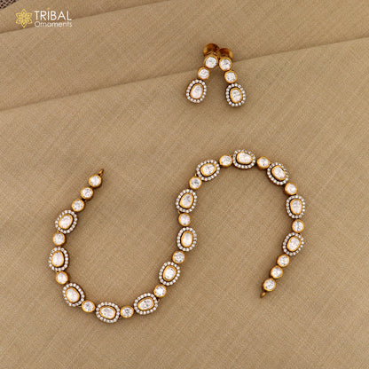 Sterling silver white kundan stone and polki charm necklace set by Tribal Ornaments, featuring traditional jewelry with intricate design details.