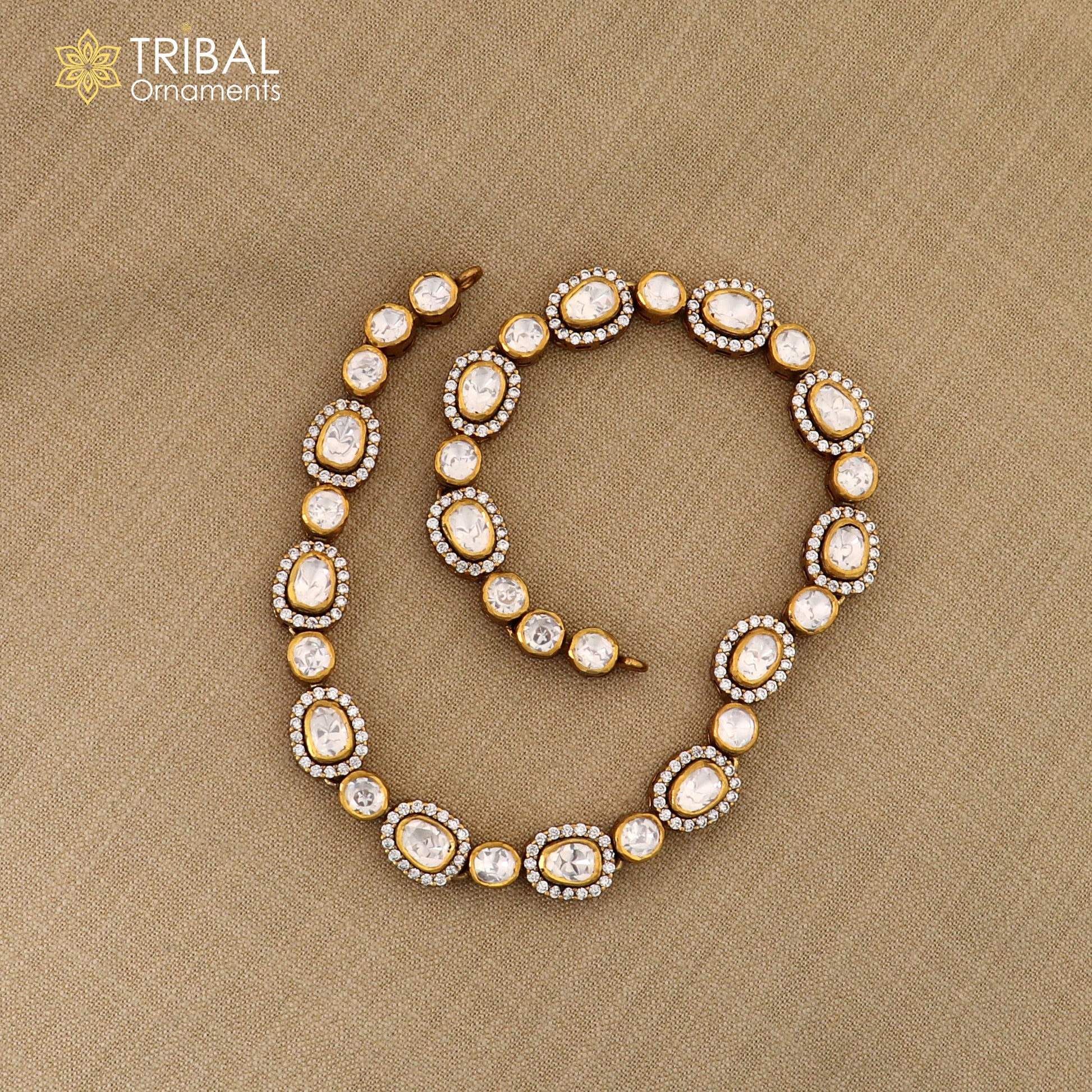 925 sterling silver white kundan stone polki charm necklace set stylish jewelry set743 - TRIBAL ORNAMENTS