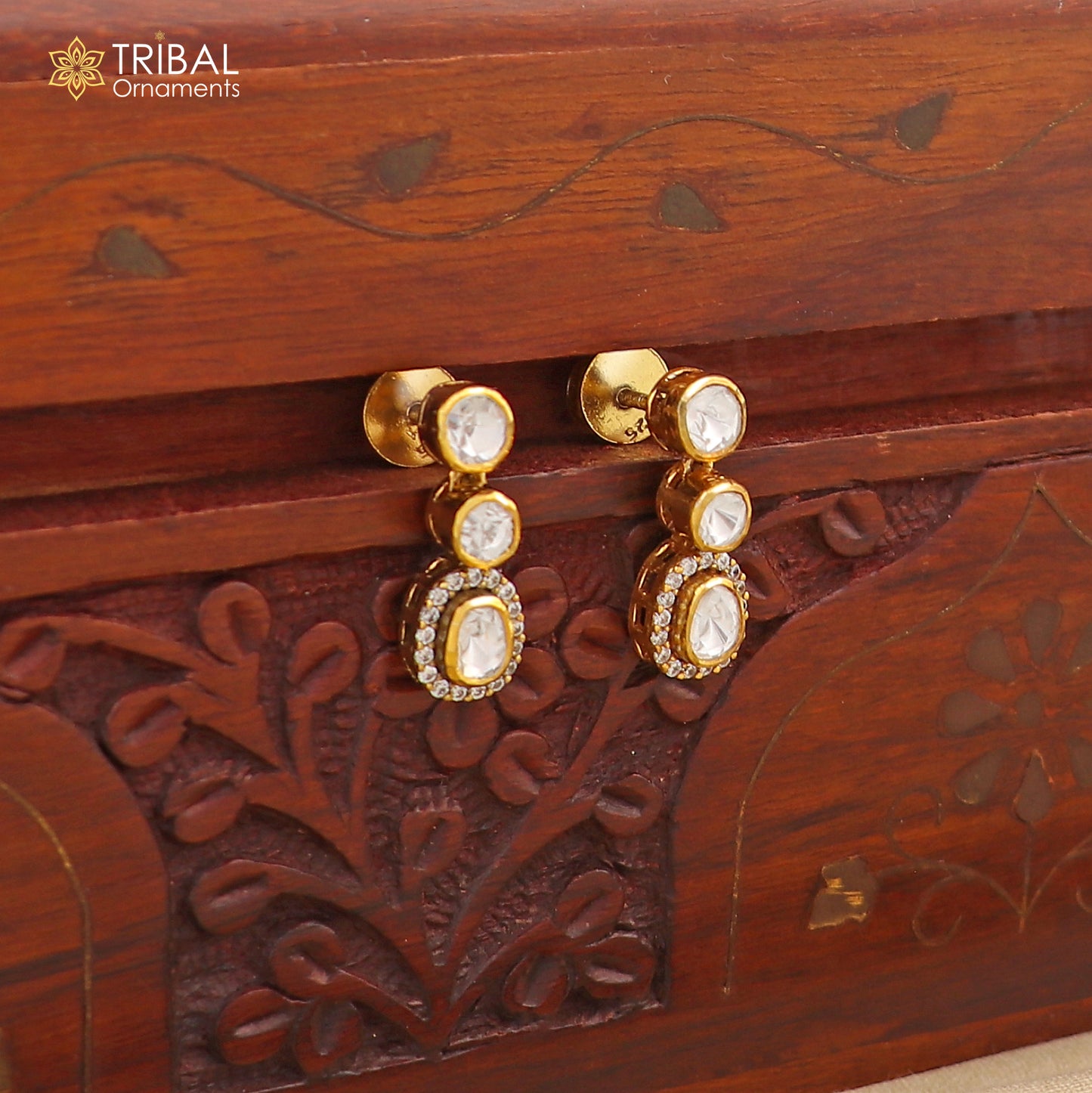 925 sterling silver white kundan stone polki charm necklace set stylish jewelry set743 - TRIBAL ORNAMENTS