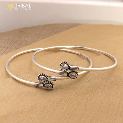 Sterling silver foot bracelet anklet with white stone accents, customized ethnic jewelry by TRIBAL ORNAMENTS, traditional design