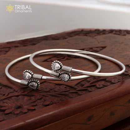 Sterling silver foot bracelet anklet with white stone accents, customized ethnic jewelry by TRIBAL ORNAMENTS.