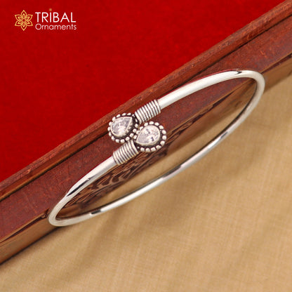 Sterling silver foot bracelet anklet with white stone accents and ethnic design, customized jewelry by TRIBAL ORNAMENTS.