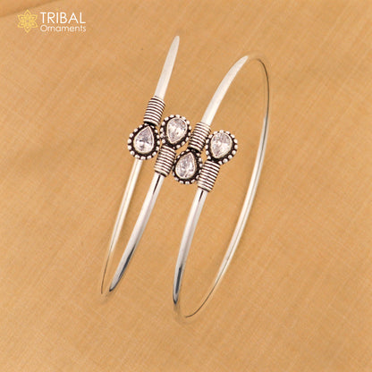 925 sterling silver foot bracelet anklet with white stone accents, custom ethnic jewelry by TRIBAL ORNAMENTS.